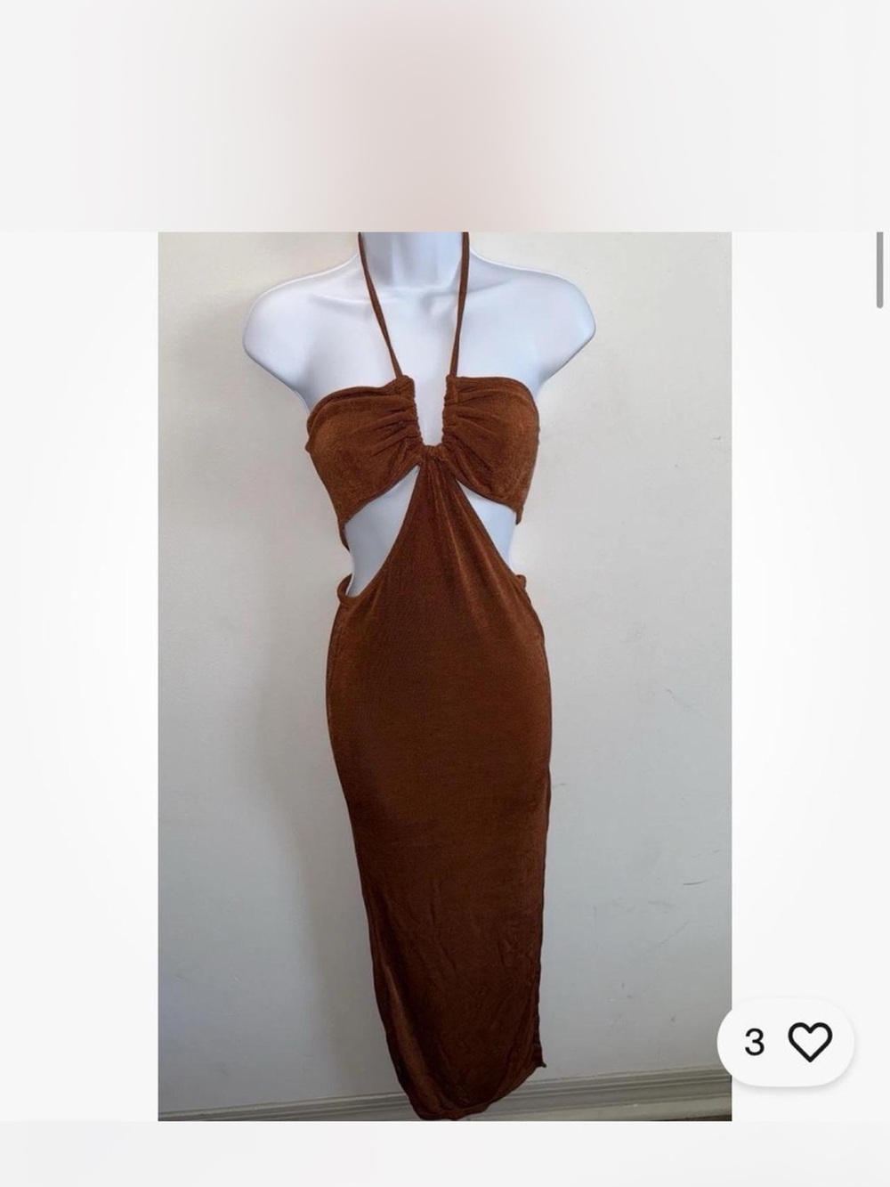 Brown Cutout Halter Bodycon Dress